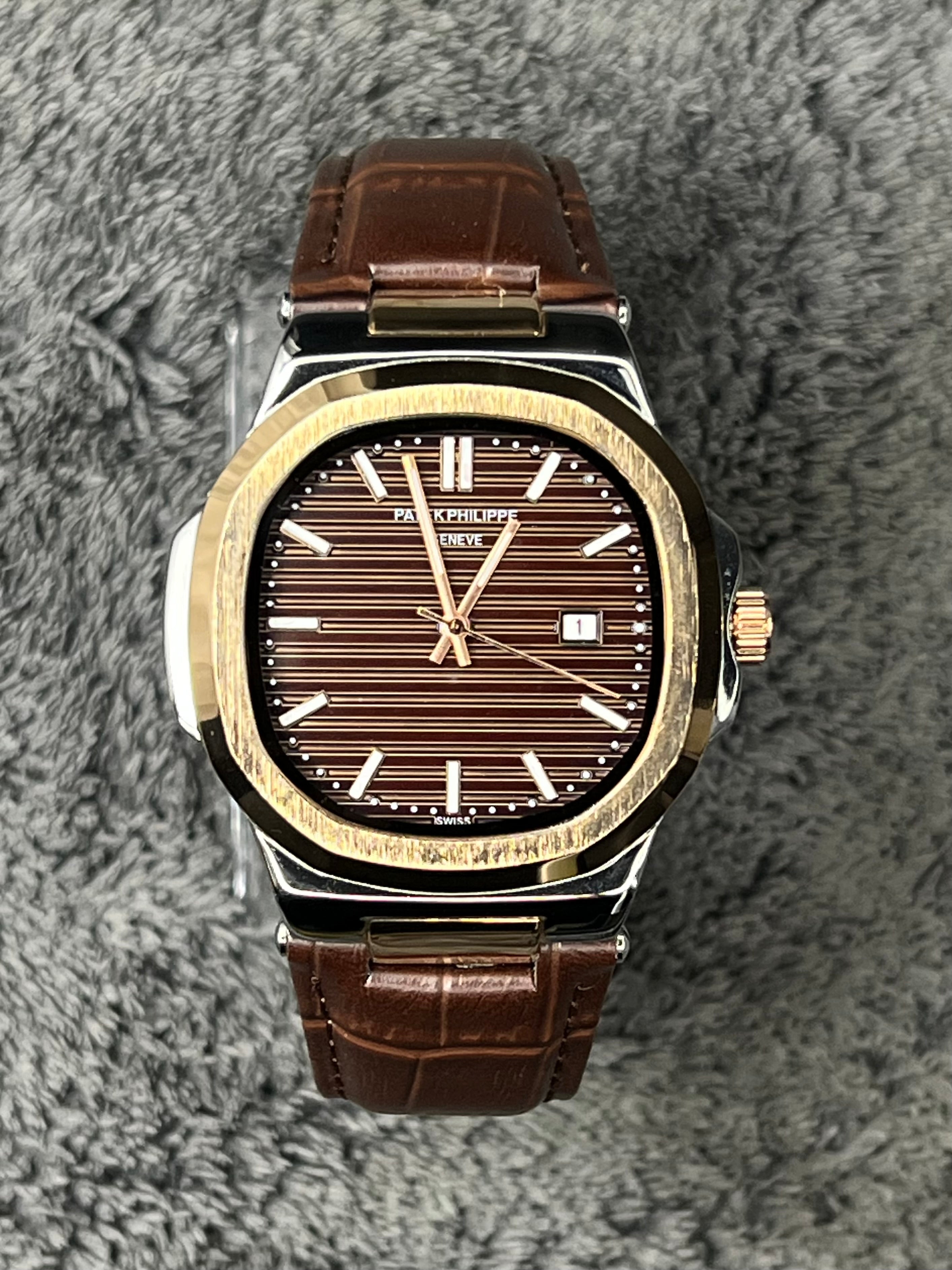 Patek Philip Luxury Watch – Leather Brown and Golden (Buckle Lock)