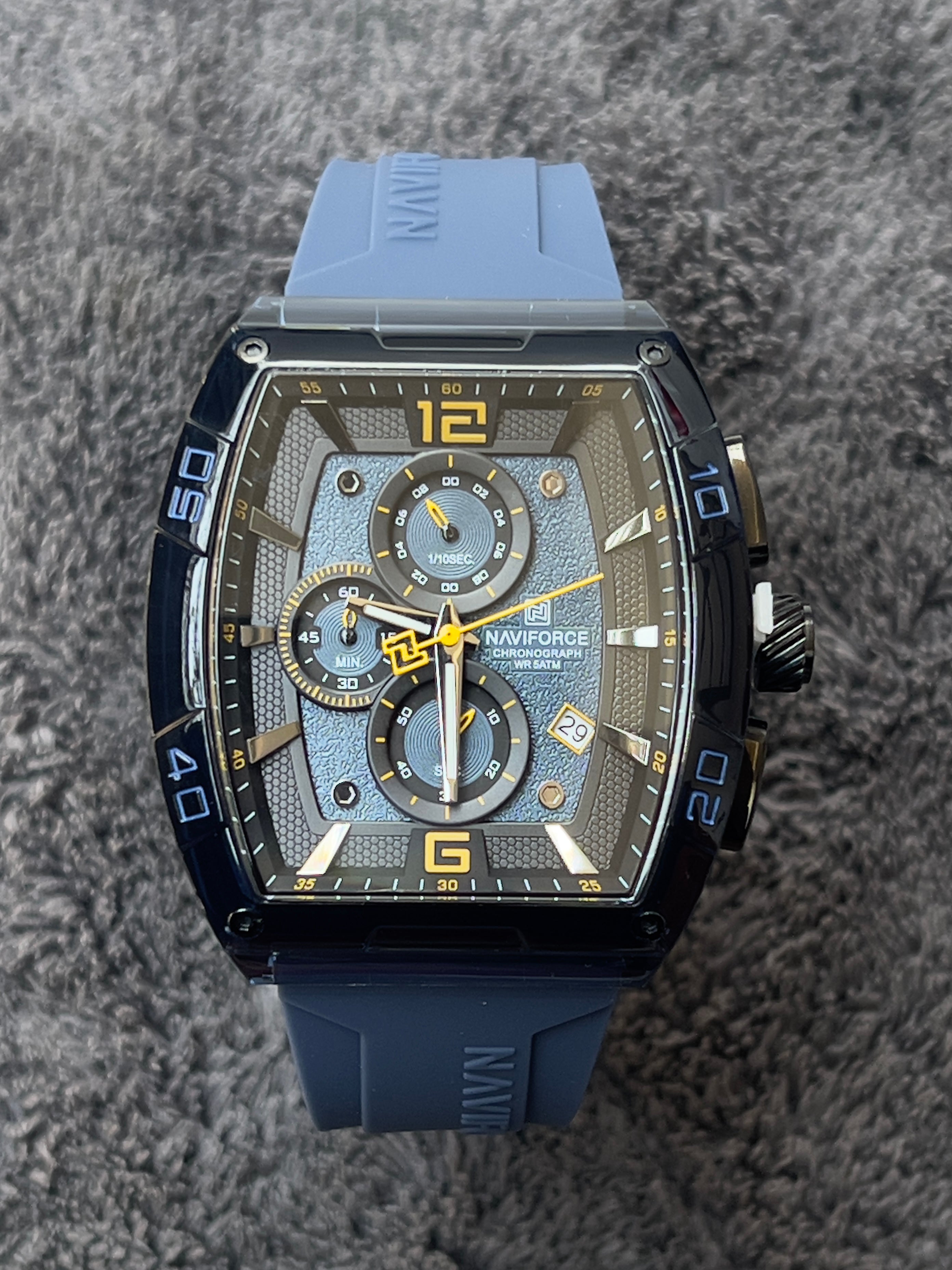 NF Luxury Chronograph Watch – Blue & Black Rubber Strap