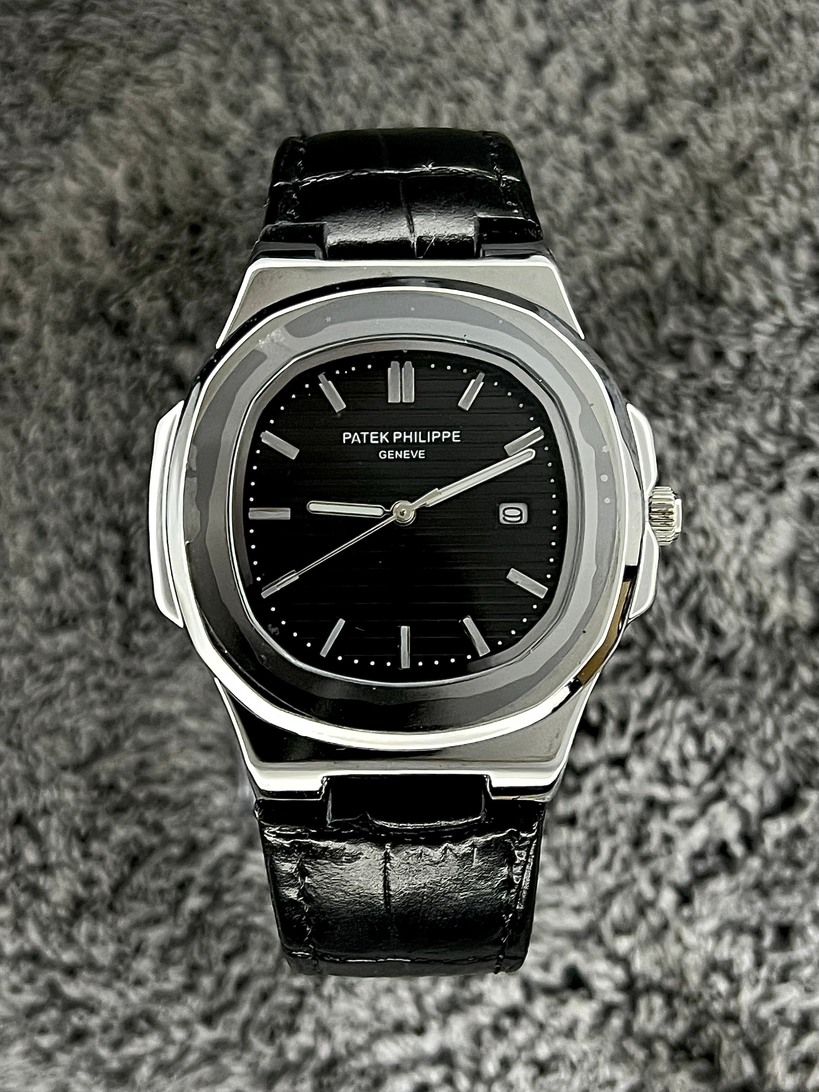 Patek Philip Luxury Watch – Leather Black and Black