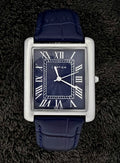 Cartier Tank Roman Numerals Watch – Blue-Silver Leather Strap | Blue Dial