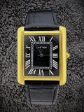 Cartier Tank Roman Numerals Watch – Black-Golden Leather Strap | Black Dial